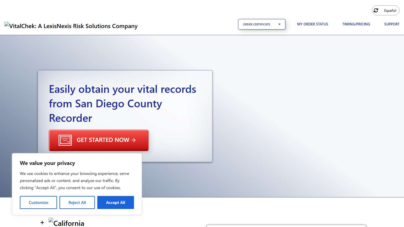 San Diego County Recorder (CA) Order Certificates - VitalChek